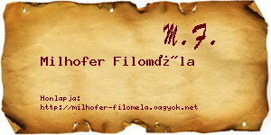 Milhofer Filoméla névjegykártya